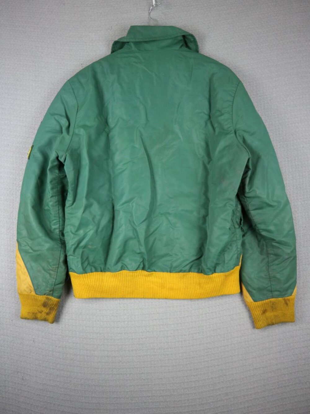 1970's Football Varsity Bomber Jacket Lightning Zipper Rams Patchwork L as-is - Picture 2 of 12